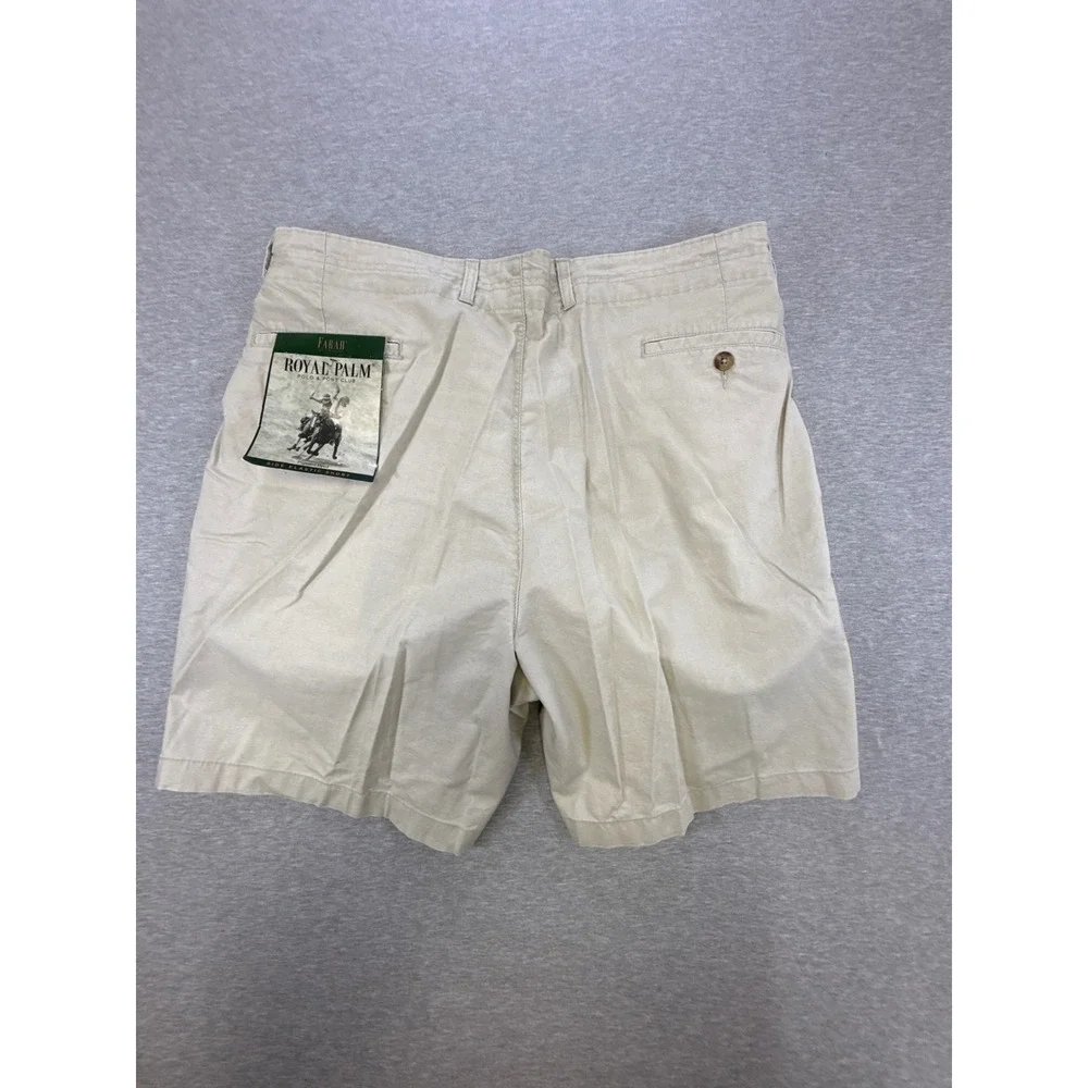 Farah Royal Palm Mens Khaki Pleated Side Elastic Cotton‎ Shorts Size 40 NWT